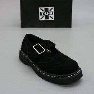 T.U.K. Ladies 7 Brogue Black Suede Wingtip Mary Jane Clunky Punk Shoes - T2328